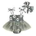 thumbnail image 1 of Girls Sleeveless Flower Print Mesh Romper Bodysuit For Children Clothes Headbands,Size 0-3 Months, 1 of 4