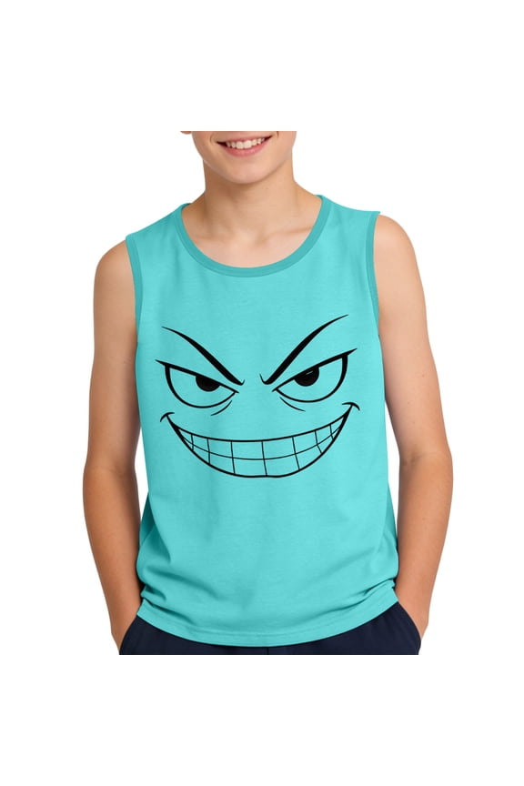 Boys Sleeveless Graphic Tank Top Skull Grin Print Green Soft Stretchy Summer Streetwear Outfit Edgy Punk Skeleton Teeth Tee,Size 10 T