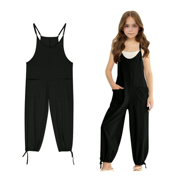 Girls Sleeveless Jumpsuit Black Loose Rompers Summer Clothes for Girls Kids Clothes Girls Size 9-10 Years Girls Fashion