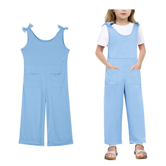 Girls Sleeveless Jumpsuit Blue Loose Rompers Girls Summer Clothes Clothes for Girls 7-8 Years Girls Fashion