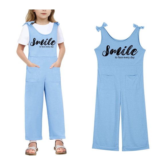 Girls Sleeveless Jumpsuit Blue Rompers with Pockets Toddler Girl Summer Outfits Girls Jumpsuits Size 9-10 Years Girls Fashion