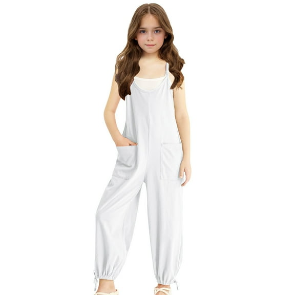 Girls Sleeveless Jumpsuit Cute Summer Clothes Adjustable Wide Leg Jumpsuit Overalls With Side Pockets Cute Clothes For Girls 5-6 Y