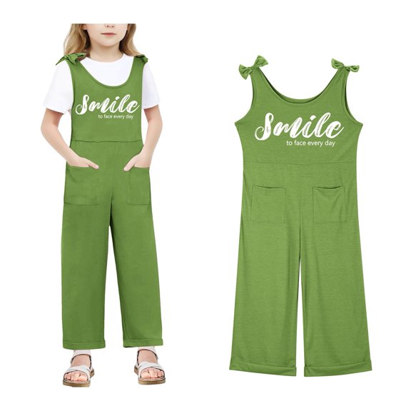 Girls Sleeveless Jumpsuit Green Loose Rompers Summer Rompers for Girls Cute Teen Clothes 11-12 Years Girls Fashion
