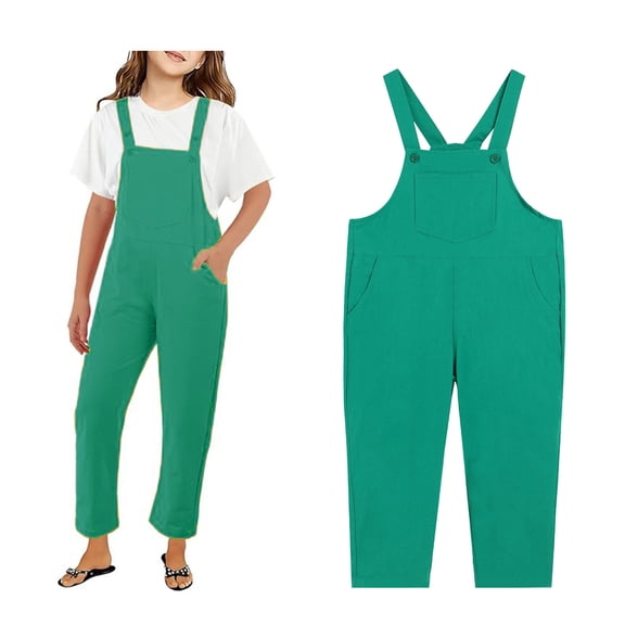 Girls Sleeveless Jumpsuit Green Rompers with Pockets Toddler Girl Summer Clothes Girl Clothes 6-7 Years Girls Fashion