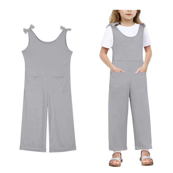 Girls Sleeveless Jumpsuit Grey Overalls with Side Pockets Girls Summer Clothes Girls Clothes Size 9-10 Years Girls Fashion