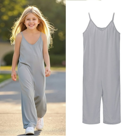 Girls Sleeveless Jumpsuit Grey Rompers with Pockets Summer Rompers for Girls Cute Clothes 4-5 Years Girls Fashion