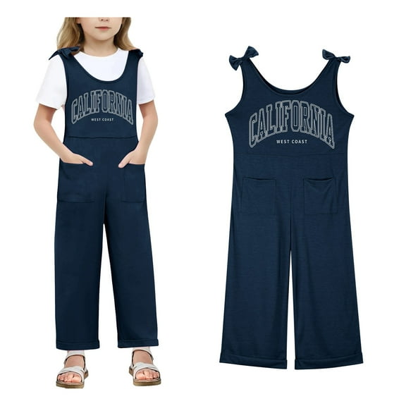 Girls Sleeveless Jumpsuit Navy Loose Rompers Summer Outfits for Girls Girls Outfit 5-6 Years Girls Fashion