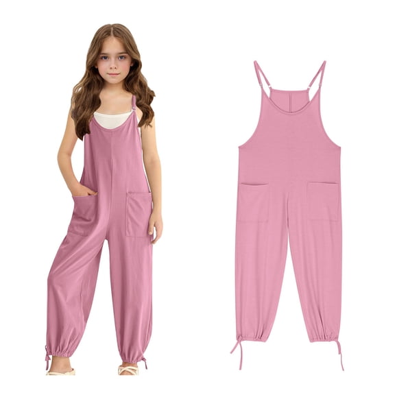 Girls Sleeveless Jumpsuit Pink Overalls with Side Pockets Girls Summer Outfits Girl Clothes 9-10 Years Girls Fashion