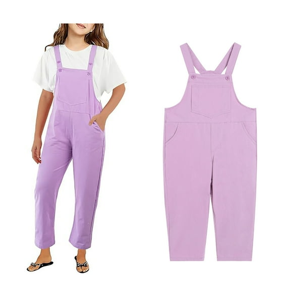 Girls Sleeveless Jumpsuit Purple Overalls with Side Pockets Girls Summer Outfits Kids Clothes Girls Size 6-7 Years Girls Fashion
