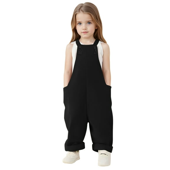 Girls' Casual Sleeveless Jumpsuits Girls Summer Clothes Overalls with Side Pockets Adjustable Wide Leg Jumpsuit Cute Teen Clothes 5-6 Years Girls Fashion