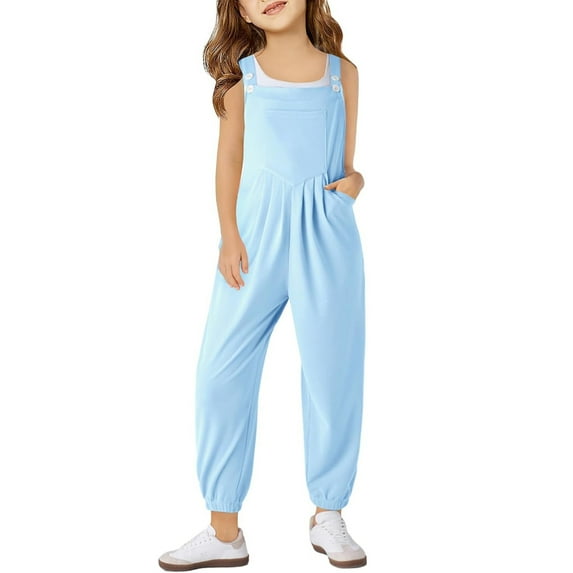 Girls Sleeveless Jumpsuit Toddler Girl Summer Outfits Overalls with Side Pockets Adjustable Wide Leg Jumpsuit Girls Clothing Size 7-8 Years Girls Fashion