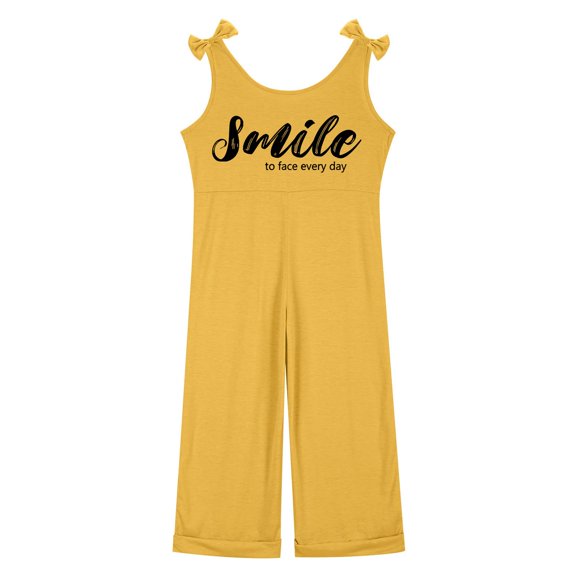 Girls Sleeveless Jumpsuit Yellow Loose Rompers Summer Outfits for Girls Girls Clothes Size 11-12 Years Girls Fashion
