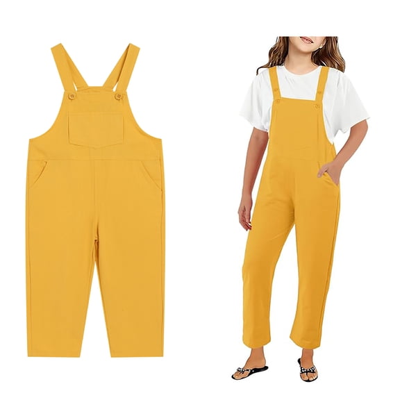 Girls Sleeveless Jumpsuit Yellow Overalls with Side Pockets Cute Summer Clothes Cute Teen Clothes 7-8 Years Girls Fashion