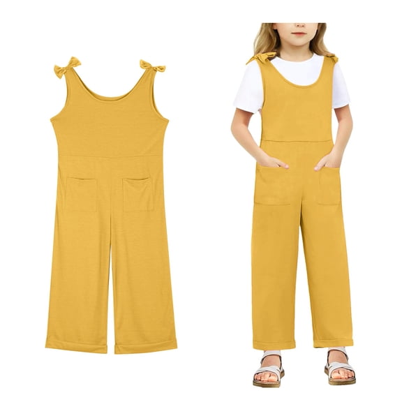 Girls Sleeveless Jumpsuit Yellow with Pockets Summer Clothes for Teens Girl Clothes 5-6 Years Girls Fashion