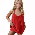 thumbnail image 1 of Girls Sleeveless Jumpsuits Dress Summer Kids Spaghetti Straps Casual Athletic Short Rompers Built-In Shorts with Pockets Red 9Y, 1 of 8