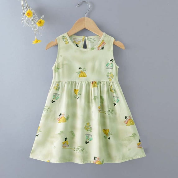 Girls Sleeveless Printed Dress Kids A-Line Summer Viscose Kids Girl Multicolor Casual Dress,Size 4-5 T