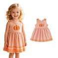 thumbnail image 1 of Girls Sleeveless Pumpkin Embroidered Dresses Cosplay Halloween Outfits for Girls Size 1-5 Years, 1 of 6