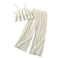 thumbnail image 1 of Girls Sleeveless Ruffle Top & Wide Leg Pants Set, Summer Kids Outfit,Beige,12Y, 1 of 5
