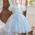 thumbnail image 1 of Girls' Sleeveless Ruffled Lace Princess Dress with Embroidery Mesh and Bow for Summer, 1 of 9