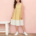 thumbnail image 1 of Girls Sleeveless Square Neck A-Line Dress Yellow Gingham Floral Two-Tone Summer Casual Flowy Dress,Size 9-10 T, 1 of 9