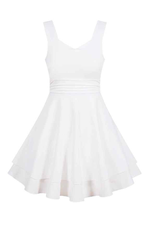 Girls Sleeveless Square Neck Ruched Double Layer Ruffle Swing Dress Tween Teen Summer Flowy A Line Dress For Child Girls 7-16Y