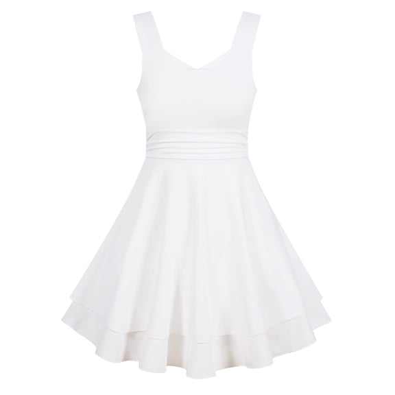 Girls Sleeveless Square Neck Ruched Double Layer Ruffle Swing Dress Tween Teen Summer Flowy A Line Dress For Child Girls 7-16Y