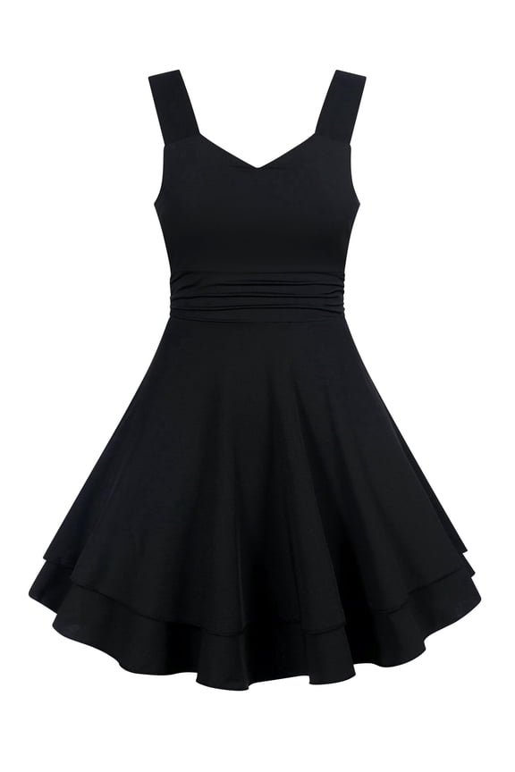 Girls Sleeveless Square Neck Ruched Double Layer Ruffle Swing Dress Tween Teen Summer Flowy A Line Dress For Child Girls 7-16Y