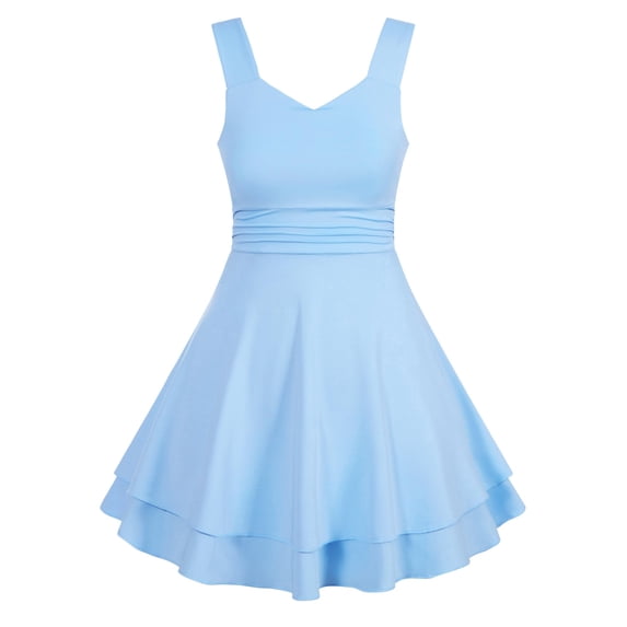 Aideaone Girls Sleeveless Square Neck Dress Ruched Waist A Line Church Party Style for Tweens Teens 7-16
