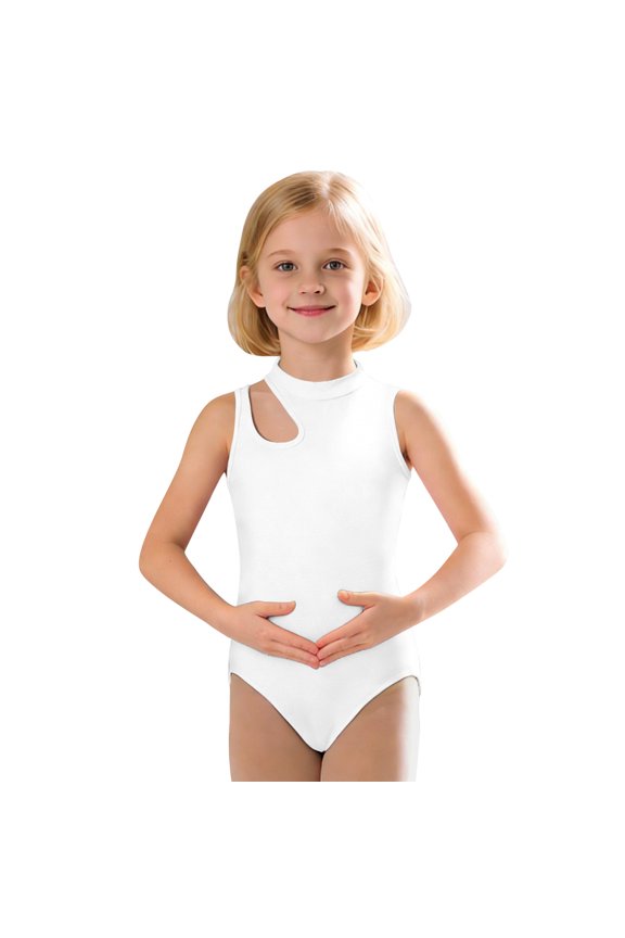 Girls Sleeveless Strappy Dance Romper Gymnastics Leotard with Mesh Cutout Design for Performance Practice and Summer Wear