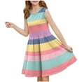 thumbnail image 1 of Girls Sleeveless Stretchy Dress, Tween a Line Flowy Skater Dress, Cute Printed Round Neck Sundress Ruffle Sleeve Dress 7Y, 1 of 6