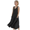 thumbnail image 1 of Girls Sleeveless Summer Cotton Linen Tank Dress Casual A-Line Crewneck Princess Pocket Maxi Dresses for Kids 5-16 Years, 1 of 7