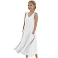 thumbnail image 1 of Girls Sleeveless Summer Cotton Linen Tank Dress Casual A-Line Crewneck Princess Pocket Maxi Dresses for Kids 5-16 Years, 1 of 7