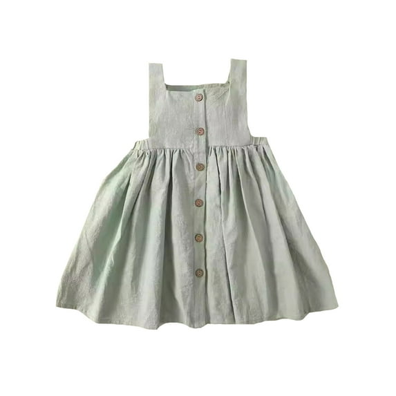 Girls Sleeveless Summer Ruffle Dress For Button Sleeveless Solid Color Outfit Casual Dresses 5-6 Years