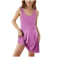 thumbnail image 1 of Girls Sleeveless Tennis Dress Kids Crewneck Workout Tank Golf Dress School Sports Dresses Outfit with Shorts Pockets, 1 of 5