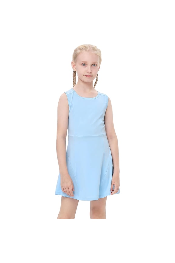 Girls Sleeveless Tennis Golf Sport Dress Outfit Athletic Pleated Skirts Set with Short 3 to 12 Years