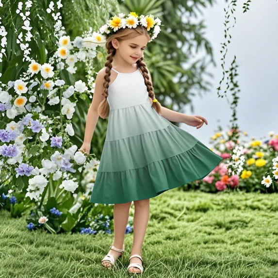 Girls' Sleeveless Tiered Sundress with Boho Strap for Casual Summer Wear, Ages 4-14