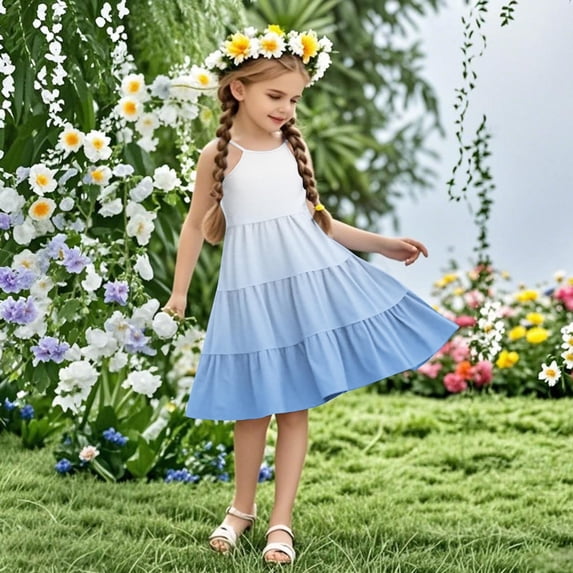 Girls' Sleeveless Tiered Sundress with Boho Strap for Casual Summer Wear, Ages 4-14