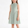 thumbnail image 1 of Girls Sleeveless Turtleneck Dress with Necklace, A-Line Pleated Summer Party Dress for Kids Little Kids 2-8 Years,Size 6-7 T, 1 of 8