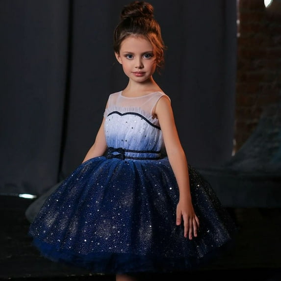 Girls Sleeveless Tutu Dress Layered Tulle Sparkly Wedding Party Gown 3-9Years