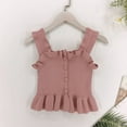thumbnail image 1 of Girls Sleeveless Vest Ruffle Hem Button Front Crop Tank Top Ribbed Knit Belly Shirt, 1 of 4