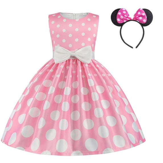 Girls Sleeveless Vintage Polka Dot Dress with Headband, 2-10Years