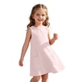 thumbnail image 1 of Girls Sleeveless Waffle Knit A-Line Dress Solid Color with Front Pockets Casual Breathable Summer Sundress for Beach Outdoor Daily Wear(Light Pink,9-10 Years), 1 of 4