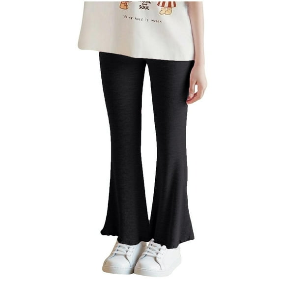 Girls' Slim Elastic Leggings Flared Pants Children's Outerwear Pants Girls' High Waisted Sweatpants Casual Athletic Loose Long Pants 2-8 Years
