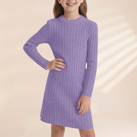Girls Slim Fit Bodycon Dress Winter Warm Stretchy Turtleneck Long Sleeve Casual Outfits For Toddlers And Kids With Soft Daily Wear Holiday Parties, 10-11 Years, Purple