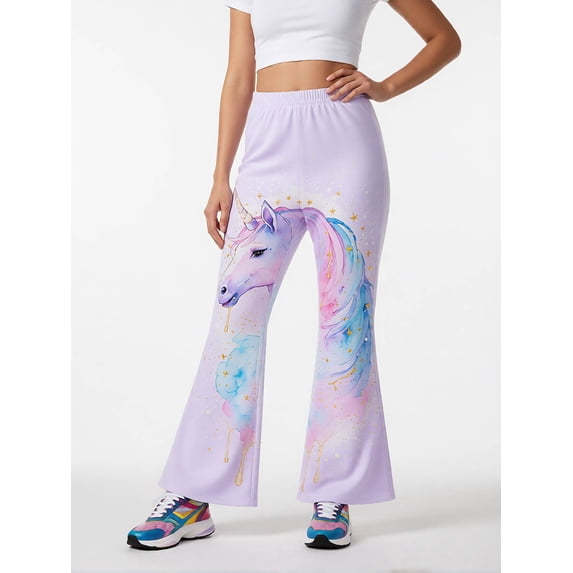 3-4Y Girls Colored Flared Pants Digital Print Trousers Slim-Fit Wide Leg Flare for Spring Summer Autumn