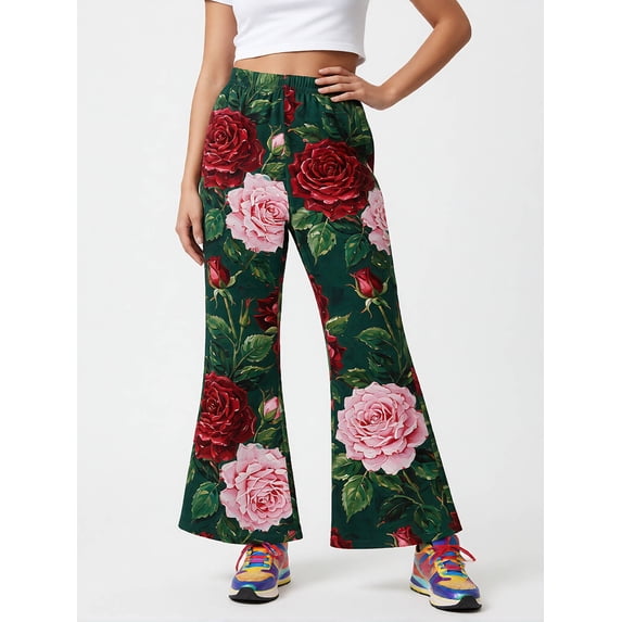3-4Y Girls Colored Flared Pants Digital Print Trousers Slim-Fit Wide Leg Flare for Spring Summer Autumn