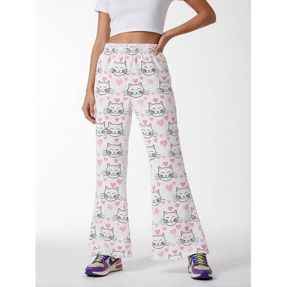 4-5Y Girls Colored Flared Pants Digital Print Trousers Slim-Fit Wide Leg Flare for Spring Summer Autumn