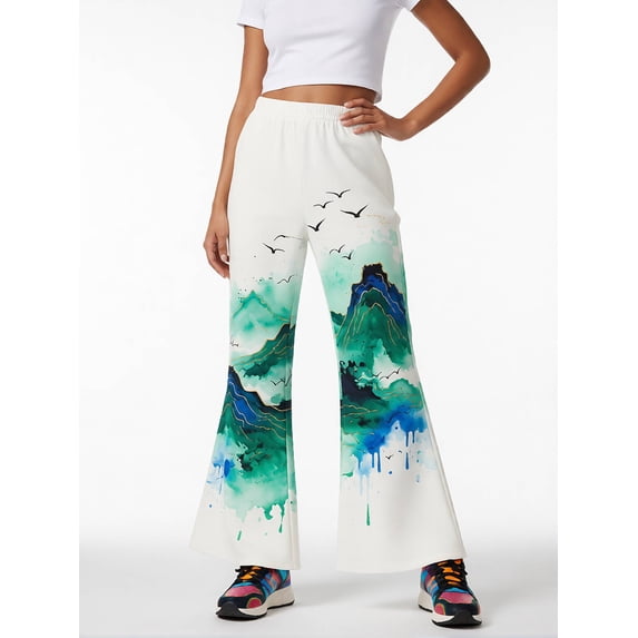 5-6Y Girls Colored Flared Pants Digital Print Trousers Slim-Fit Wide Leg Flare for Spring Summer Autumn