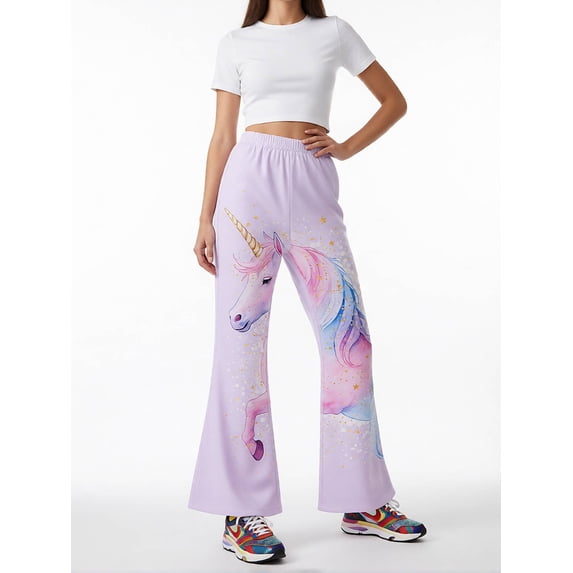 13Y Girls Colored Flared Pants Digital Print Trousers Slim-Fit Wide Leg Flare for Spring Summer Autumn