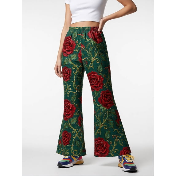 3-4Y Girls Colored Flared Pants Digital Print Trousers Slim-Fit Wide Leg Flare for Spring Summer Autumn